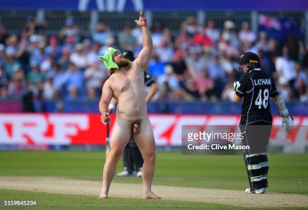 Streaker is seen during the Group Stage match of the ICC Cricket World Cup 2019 between England and New Zealand at Emirates Riverside on July 03,...