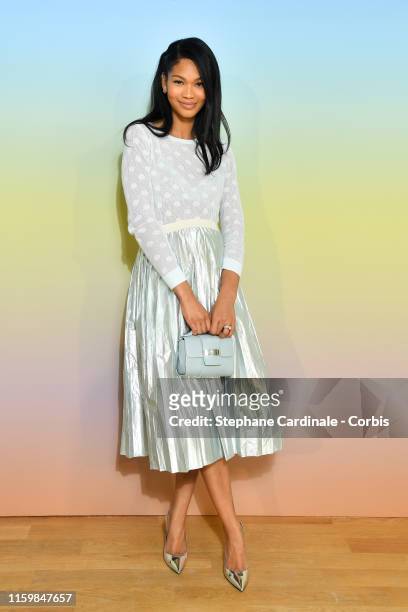 Chanel Iman attends the Bonpoint show Spring Summer 2020 as part of Paris Fashion Week on July 03, 2019 in Paris, France.