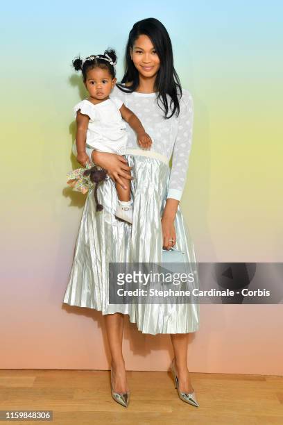 Chanel Iman with her daughter Cali Clay Shepard attend the Bonpoint show Spring Summer 2020 as part of Paris Fashion Week on July 03, 2019 in Paris,...