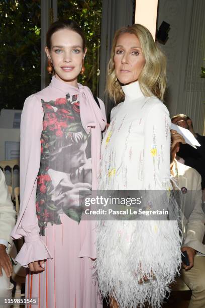 Natalia Vodianova and Celine Dion attend the Valentino Haute Couture Fall/Winter 2019 2020 show as part of Paris Fashion Week on July 03, 2019 in...