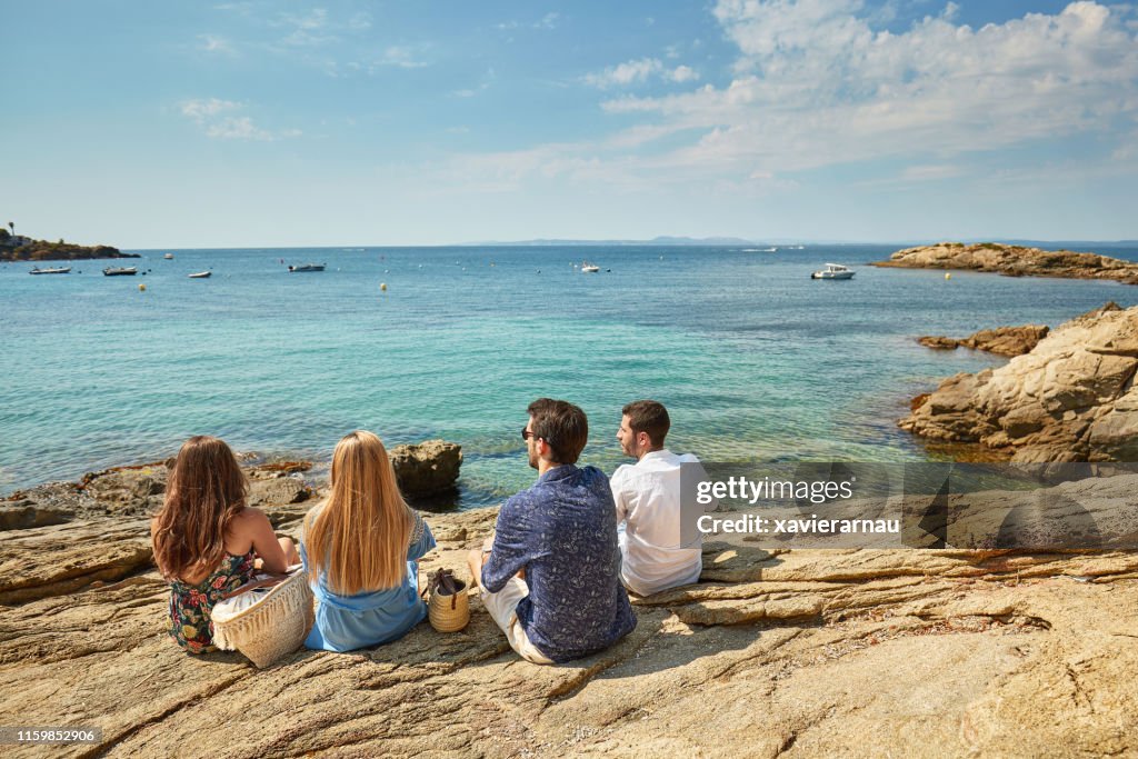 Friends Enjoying Costa Brava View of the Mediterranean Sea