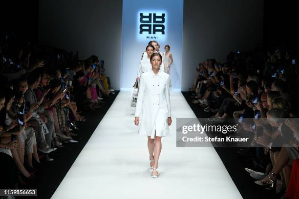 Paulina Swarovski walks the runway at the Riani show during the Berlin Fashion Week Spring/Summer 2020 at ewerk on July 03, 2019 in Berlin, Germany.