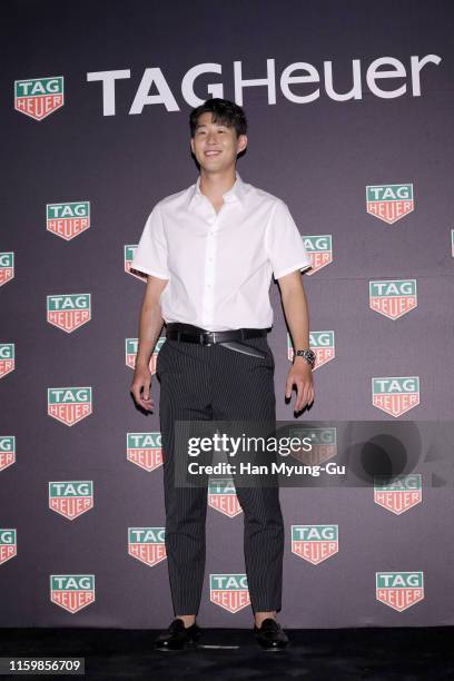 Son Heung-Min of Tottenham Hotspur FC attends the photocall for 'TAG Heuer' HMS Limited Edition Launch on July 03, 2019 in Seoul, South Korea.