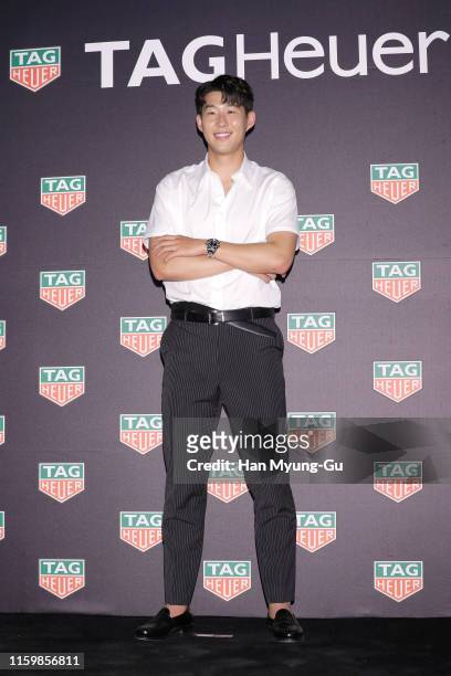 Son Heung-Min of Tottenham Hotspur FC attends the photocall for 'TAG Heuer' HMS Limited Edition Launch on July 03, 2019 in Seoul, South Korea.
