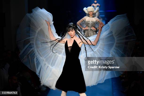 Coco Rocha walks the runway during the Jean Paul Gaultier Haute Couture Fall/Winter 2019 2020 show as part of Paris Fashion Week on July 03, 2019 in...