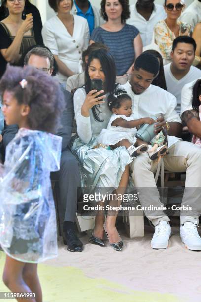 Chanel Iman with her daughter Cali Clay Shepard and husband Sterling Shepard attend the Bonpoint show as part of Paris Fashion Week on July 03, 2019...