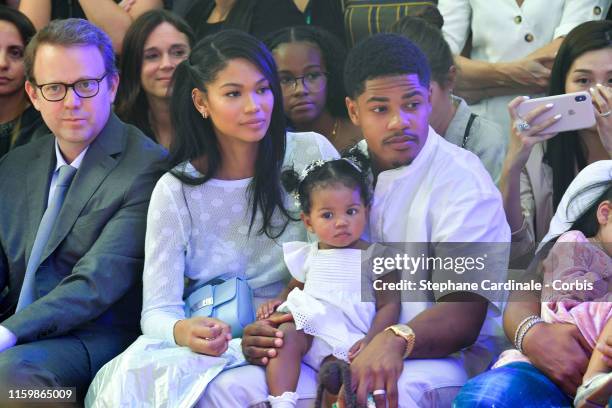 Chanel Iman with her daughter Cali Clay Shepard and husband Sterling Shepard attend the Bonpoint show as part of Paris Fashion Week on July 03, 2019...