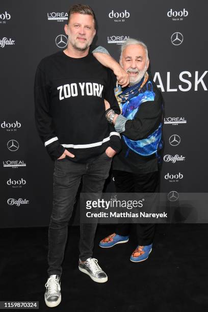 Carsten Thamm and Udo Walz attend the Atelier Michalsky show during the Berlin Fashion Week Spring/Summer 2020 at ewerk on July 03, 2019 in Berlin,...