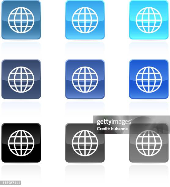 globe earth royalty free vector art button in nine colors - circle square button stock illustrations
