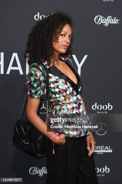 Milka Loff Fernandes attends the Atelier Michalsky show during the Berlin Fashion Week Spring/Summer 2020 at ewerk on July 03, 2019 in Berlin,...