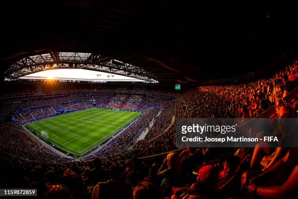General view inside the stadium during the 2019 FIFA Women's World Cup France Semi Final match between Netherlands and Sweden at Stade de Lyon on...