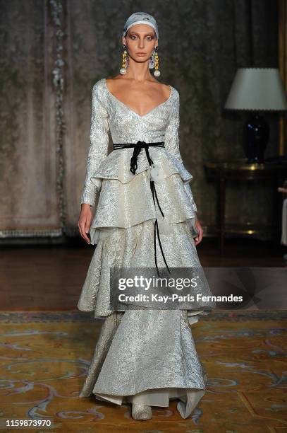 Model walks the runway during the Yolancris Haute Couture Fall/Winter 2019 2020 show as part of Paris Fashion Week on July 03, 2019 in Paris, France.