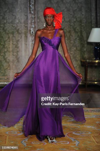 Model walks the runway during the Yolancris Haute Couture Fall/Winter 2019 2020 show as part of Paris Fashion Week on July 03, 2019 in Paris, France.