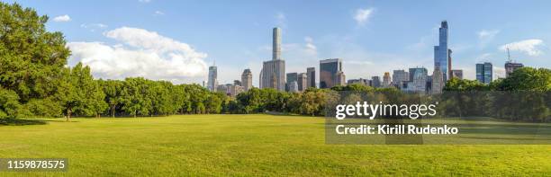 great lawn in central park on a summer evening - park panoramic stock pictures, royalty-free photos & images