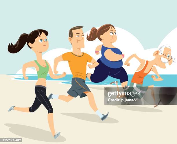 people group running on beach - marathon and usa stock illustrations