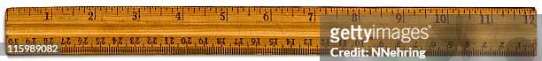 old wooden 12 inch ruler with inch and centimeter markings - rules stock pictures, royalty-free photos & images