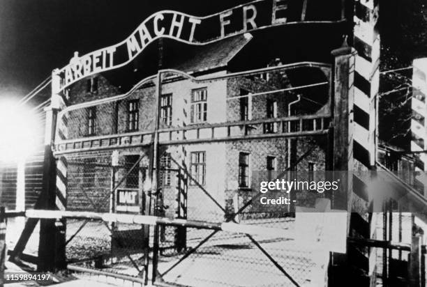 Picture taken on January 1945 at Auschwitz, after the liberation of the extermination camp by te Soviet troops, showing the entrance of the camp.