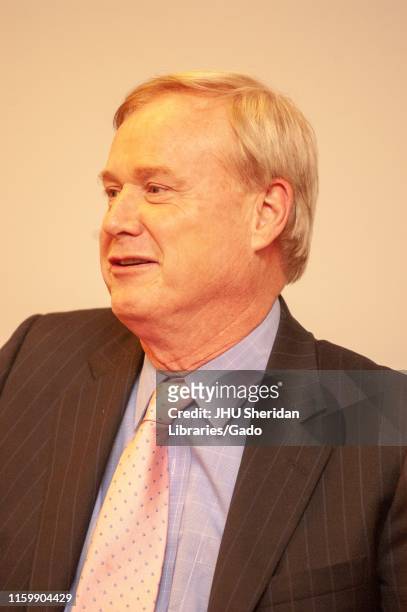 Three-quarter profile close-up of Chris Matthews, television host and political commentator, participating in a Foreign Affairs Symposium at the...