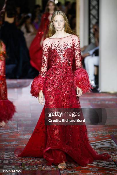 Model walks the runway during the Zuhair Murad Fall/Winter 2019 2020 show as part of Paris Fashion Week on July 03, 2019 in Paris, France.