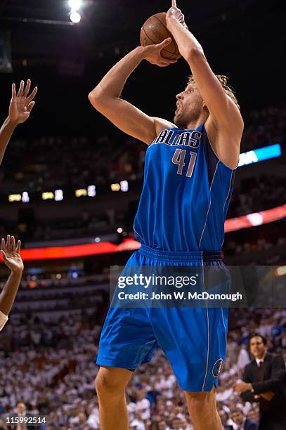 Finals: Dallas Mavericks Dirk Nowitzki in action, shot vs Miami Heat at American Airlines Arena. Game 6. Miami, FL 6/12/2011 CREDIT: John W. McDonough