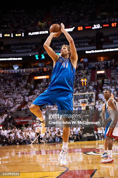 Finals: Dallas Mavericks Dirk Nowitzki in action, shot vs Miami Heat at American Airlines Arena. Game 6. Miami, FL 6/12/2011 CREDIT: John W. McDonough