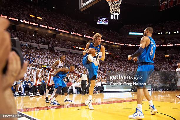 Finals: Dallas Mavericks Dirk Nowitzki in action, rebounding vs Miami Heat at American Airlines Arena. Game 6. Miami, FL 6/12/2011 CREDIT: Greg Nelson