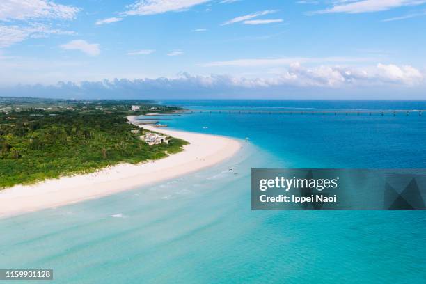 aerial view of miyakojima island with clear blue tropical water, okinawa, japan - miyakojima stock pictures, royalty-free photos & images