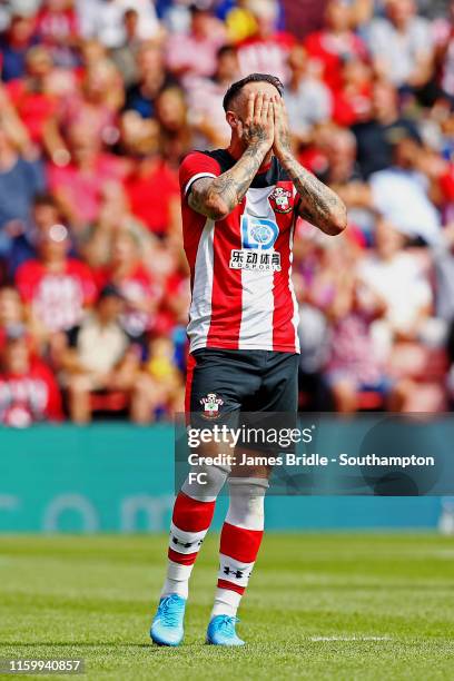 Danny Ings reacts after missing a penalty for Southampton FC during the Pre-Season Friendly match between Southampton FC and FC Kln pictured at St....