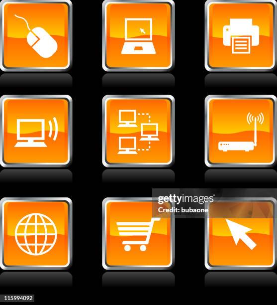 computer technology royalty free vector icon set - old computer screen stock illustrations