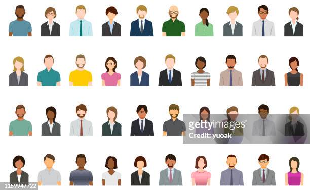 set of abstract business people avatars - facial expressions flat design character stock illustrations