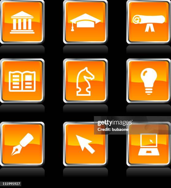 education icons set on black background - diploma scroll stock illustrations