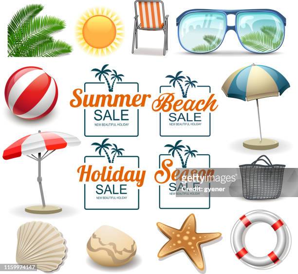 illustrations, cliparts, dessins animés et icônes de icônes de vacances d'été - sac de plage