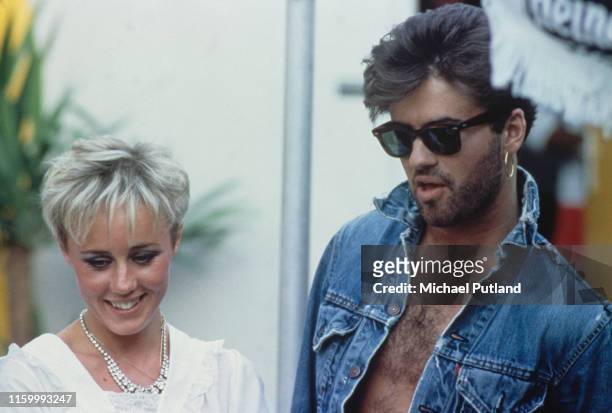 George Michael , of Wham!, pictured together with Shirlie Holliman backstage prior to performing at their farewell concert, entitled 'The Final' at...