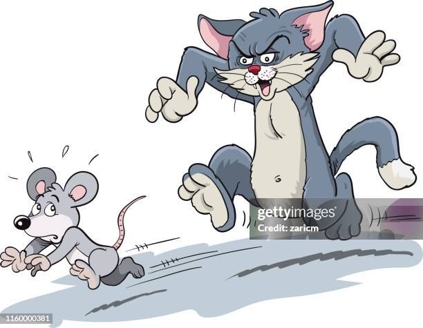 illustrations, cliparts, dessins animés et icônes de chat chassant une souris. - chat et souris
