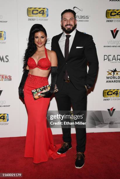 Singer and burlesque dancer Melody Sweets and Mikey Perez attend the 11th annual Fighters Only World MMA Awards at Palms Casino Resort on July 3,...