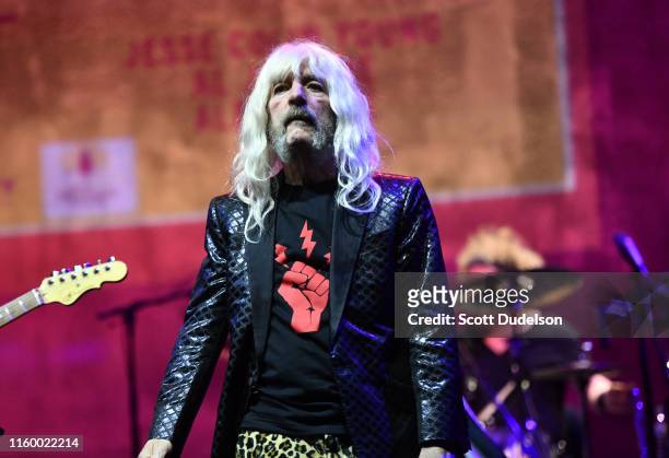 Actor Harry Shearer performs onstage as his character Derek Smalls from the band Spinal Tap during the California Saga 2 Benefit Concert at Ace Hotel...