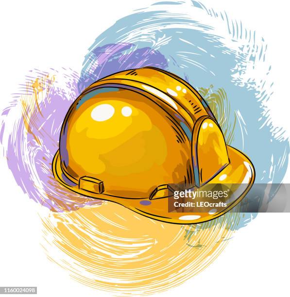 illustrazioni stock, clip art, cartoni animati e icone di tendenza di disegno casco industriale - elmetto protettivo da lavoro