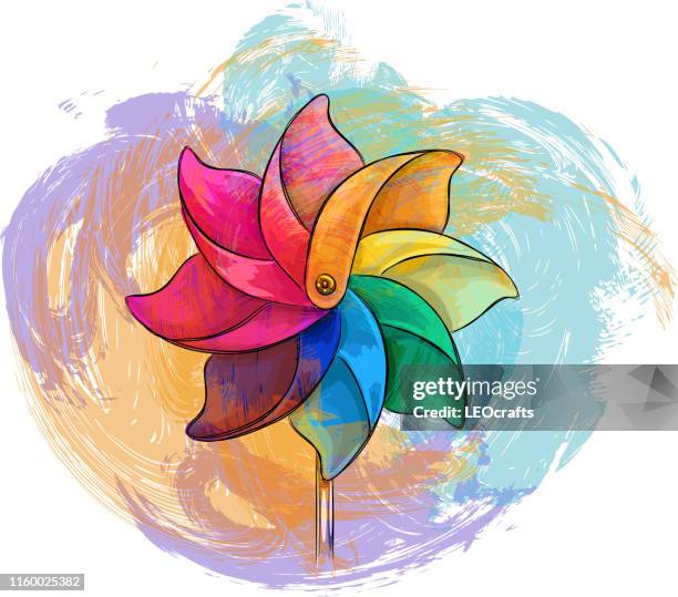 pinwheel drawing - paper windmill stock illustrations