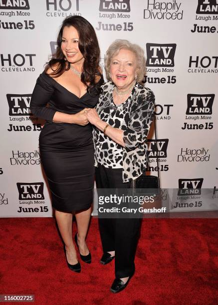 Actors Fran Drescher and Betty White attend the TV Land "Hot In Cleveland" and "Happily Divorced" premiere partyat Asellina at the Gansevoort on June...