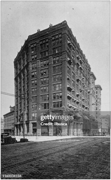 antique black and white photo of detroit, michigan: hammond building - detroit streets stock illustrations