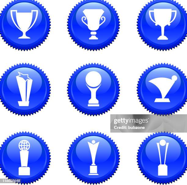 trophy award royalty free vector icon set - baseball trophy stock illustrations
