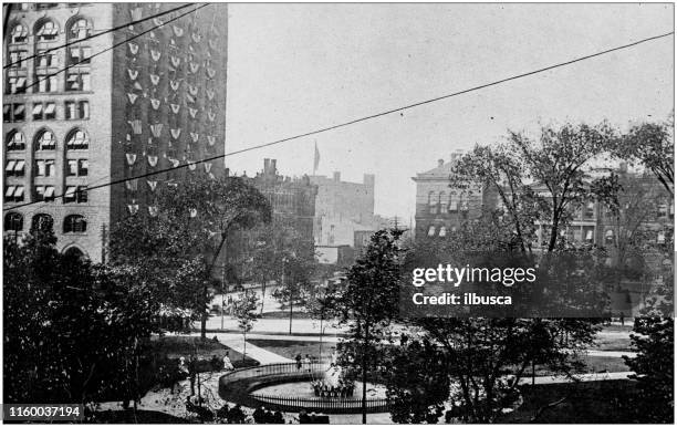 antique black and white photo of cleveland, ohio: public square - vintage cleveland ohio stock illustrations