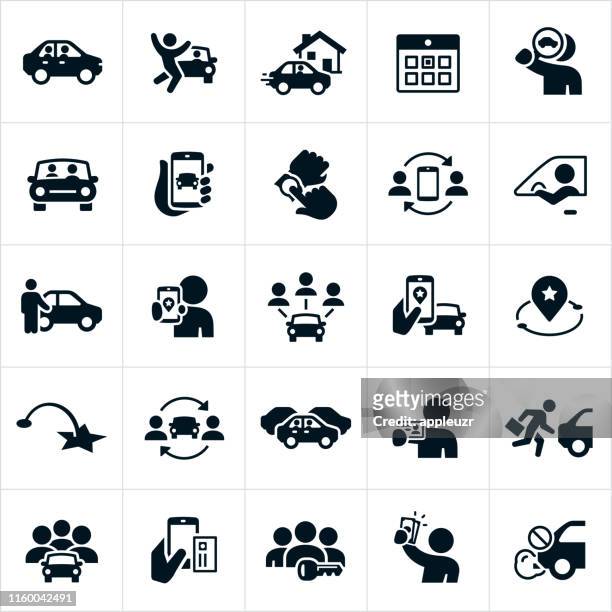 ridesharing und carpooling icons - car fumes stock-grafiken, -clipart, -cartoons und -symbole