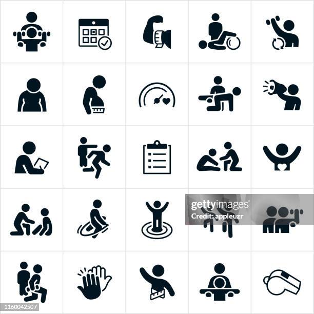 stockillustraties, clipart, cartoons en iconen met personal trainer iconen - effort