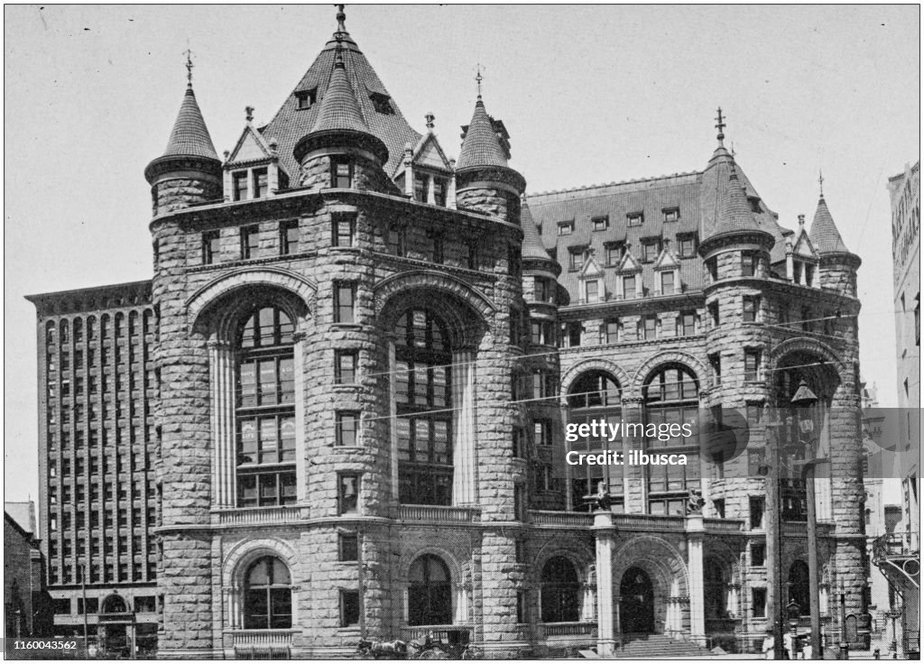Antique black and white photo of Buffalo, New York: Erie County Savings Bank