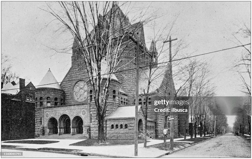 Antique black and white photo of Detroit, Michigan: Woodward Avenue Congregational Church