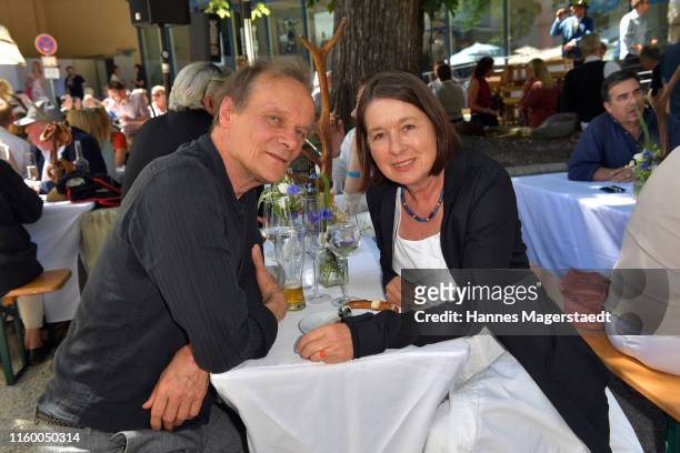 Edgar Selge and his wife Franziska Walser attend the Film Fernseh Fonds Bayern 2019 reception during the Munich Film Festival at Praterinsel on July...
