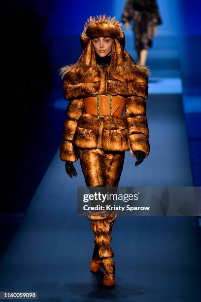 Model walks the runway during the Jean Paul Gaultier Haute Couture Fall/Winter 2019 2020 show as part of Paris Fashion Week on July 03, 2019 in...