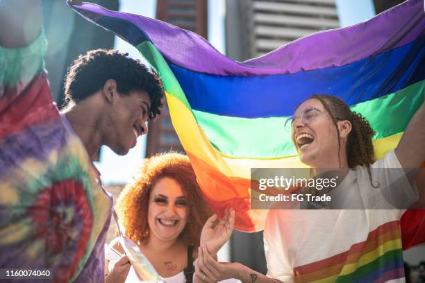 group of friends enjoying the lgbtqi parade - sao paulo stock pictures, royalty-free photos & images