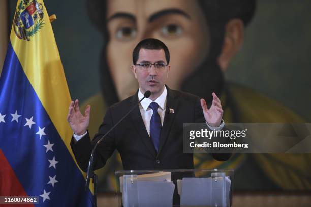 Jorge Arreaza, Venezuela's foreign minister, speaks during a news conference in Caracas, Venezuela, on Tuesday, Aug. 6, 2019. President Donald Trump...